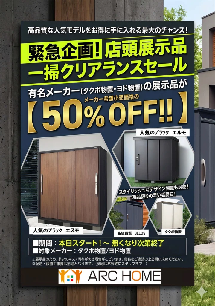 店舗限定】驚きの特別価格～物置展示処分セール開催～ | 新着情報 